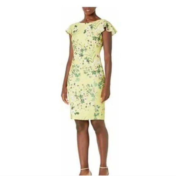 Calvin Klein Dresses & Skirts - NWOT Women's Calvin Klein Yellow Floral Flutter Sleeve Sheath Dress